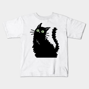 Curious Fluffy Black Cat Kids T-Shirt